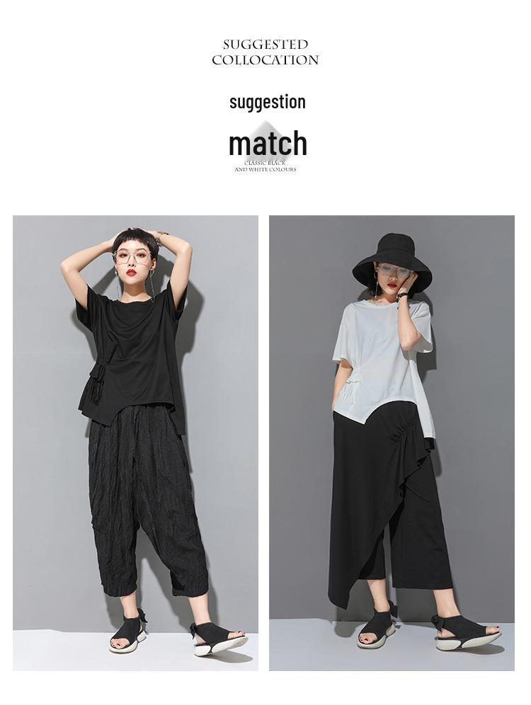 European & American Summer Women's Lace Tassel T-Shirt: Short-Sleeved, High-Street, Ins-Style, Cold Splicing, Irregular Design.