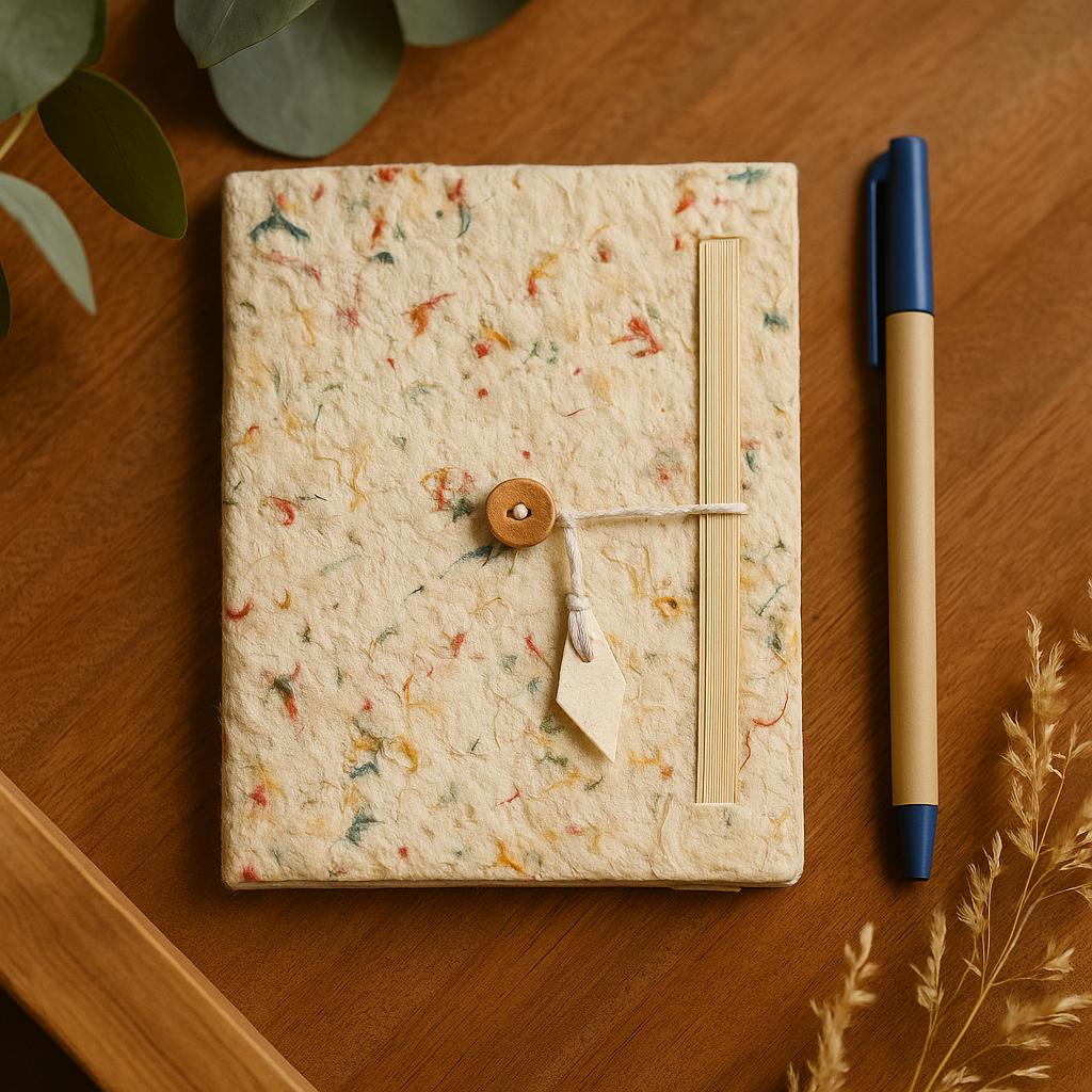 Handmade Marbled Lokta Pocket Notebook 12x8cm 80 Pages