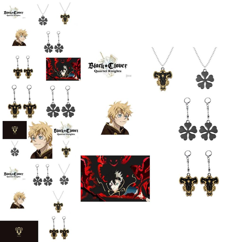 Stilvolles Black Clover Halsketten- und Ohrring-Set mit Stier-Magierritter-Emblem für Damen und Herren