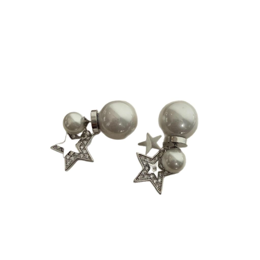 Silver Needle Diamond Star Pendant with Pearl Stud Earrings - Versatile High-End Jewelry