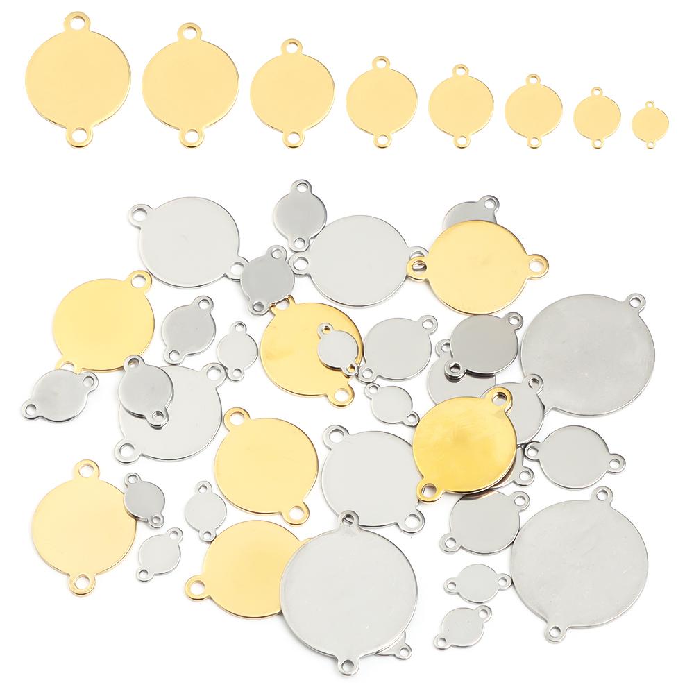 10pcs/lot Stainless Steel Charms Round Double Hole Charms Pendant For Jewelry Making DIY Handmade Necklace Pendants Accessories
