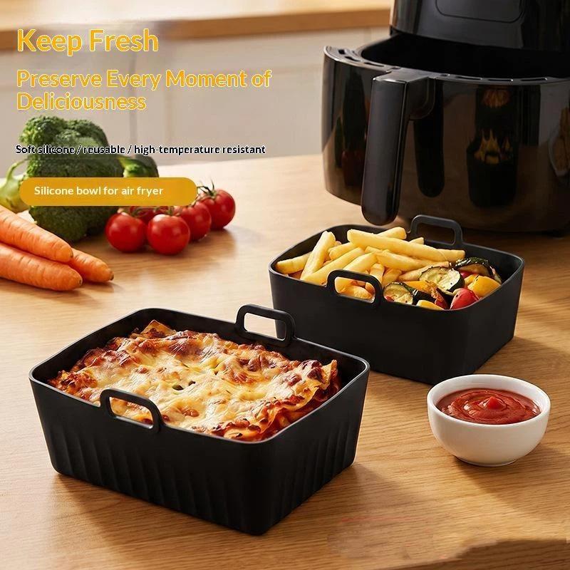 Air Fryer Silicone Pot Air Fryer Liner Heat Resistant Air Fryer Bake Silicone Basket Rectangle Baking Pan For Oven Microwave
