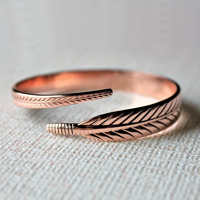 Vintage Pure Cooper Feather Wing Cuff Bangle for Men Women Fashion Punk Style Wristlet Party Jewelry Gifts
