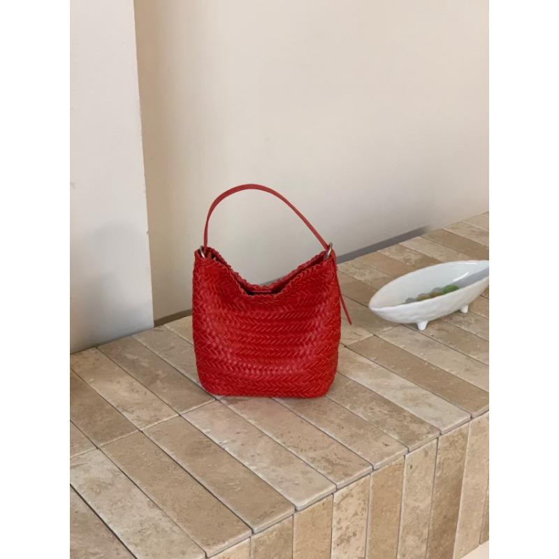 Summer Genuine Leather Women's Bag Handcrafted High-end Woven Single-shoulder Bucket Bag