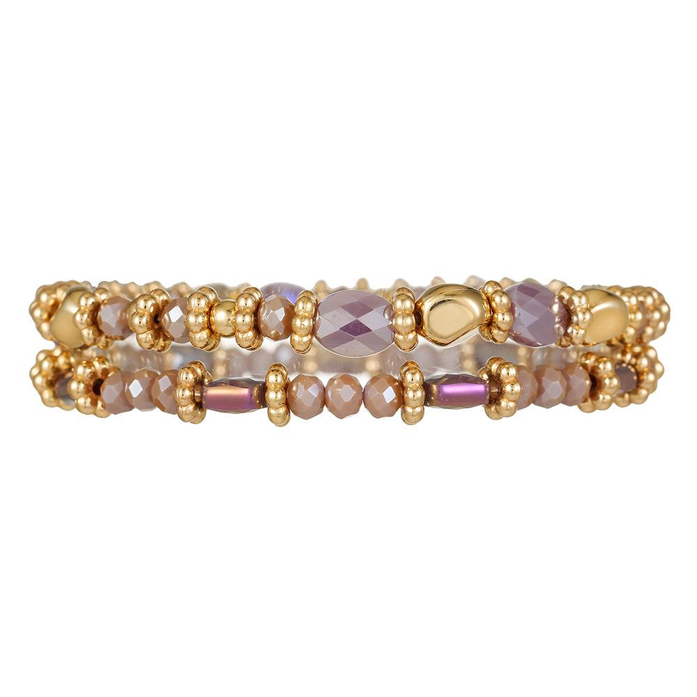 European and American hot-selling 1-piece set Bohemian cut glass bead bracelet multi-color rectangular bead beaded elastic bracelet