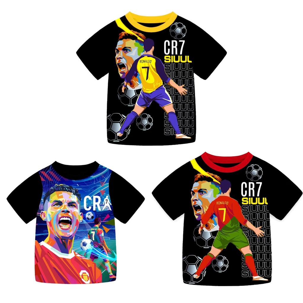 Nba Soccer Star Cr7 Print Kids Summer Cotton Tshirt And Shorts Set With Soft Fabric For Boys And Girls
