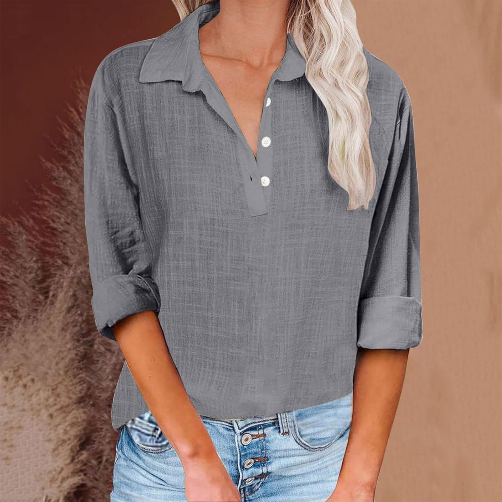 

Женская осенняя свободная повседневная рубашка с длинным рукавом и пуговицами, однотонная, наполовину застегнутая, без кармана S