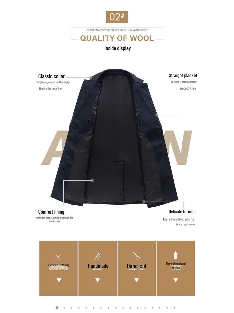 Herren Mittellanger Woll-Kaschmir-Mantel - Herbst Winter Lässiger Windbreaker Anzug