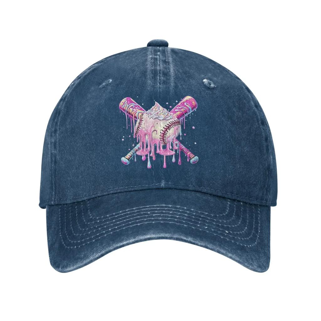 Fashion Baseball Bat Ice Cream Watercolor Baseball Cap for Unisex Women Distressed Washed Headwear Adjustable Fit Caps Hat