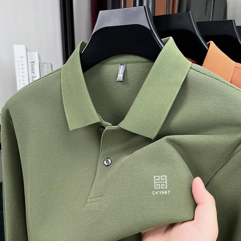 High End Men'S 100% Cotton Long Sleeved Polo Shirt Autumn Fashion Brand Embroidery Design Breathable Golf Sports Top T-Shirt