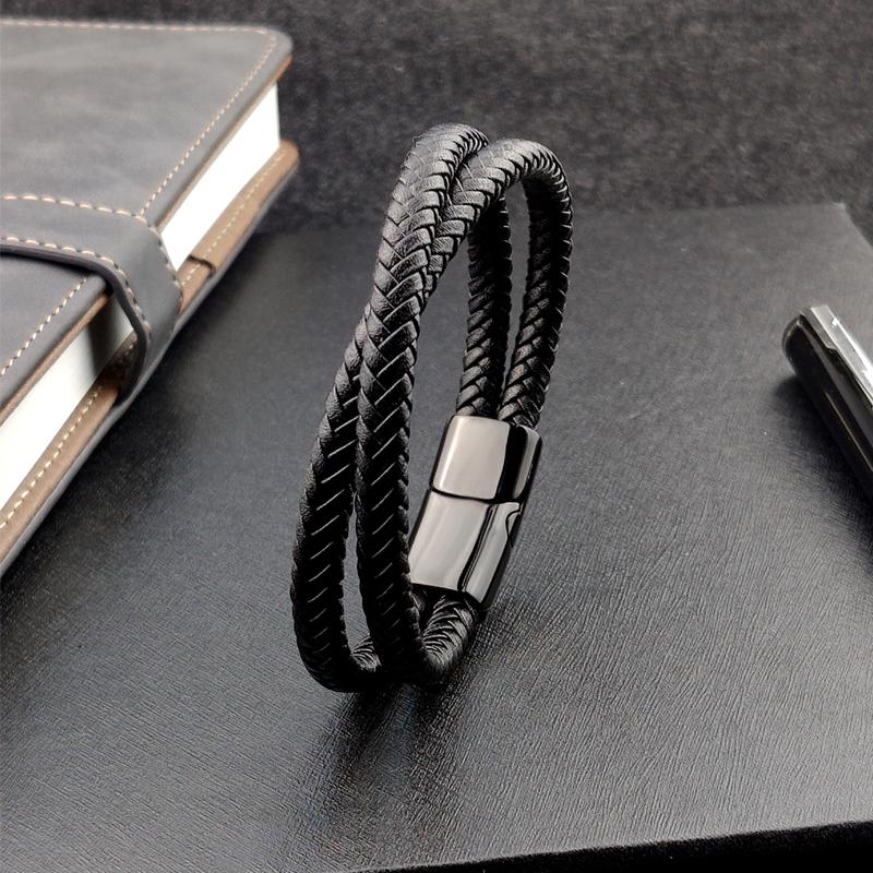 Punk Charm Customize Name Black/brown/blue/coffee Braided Leather Bracelet For Men Engraved Stainless Steel For Women Jewelry