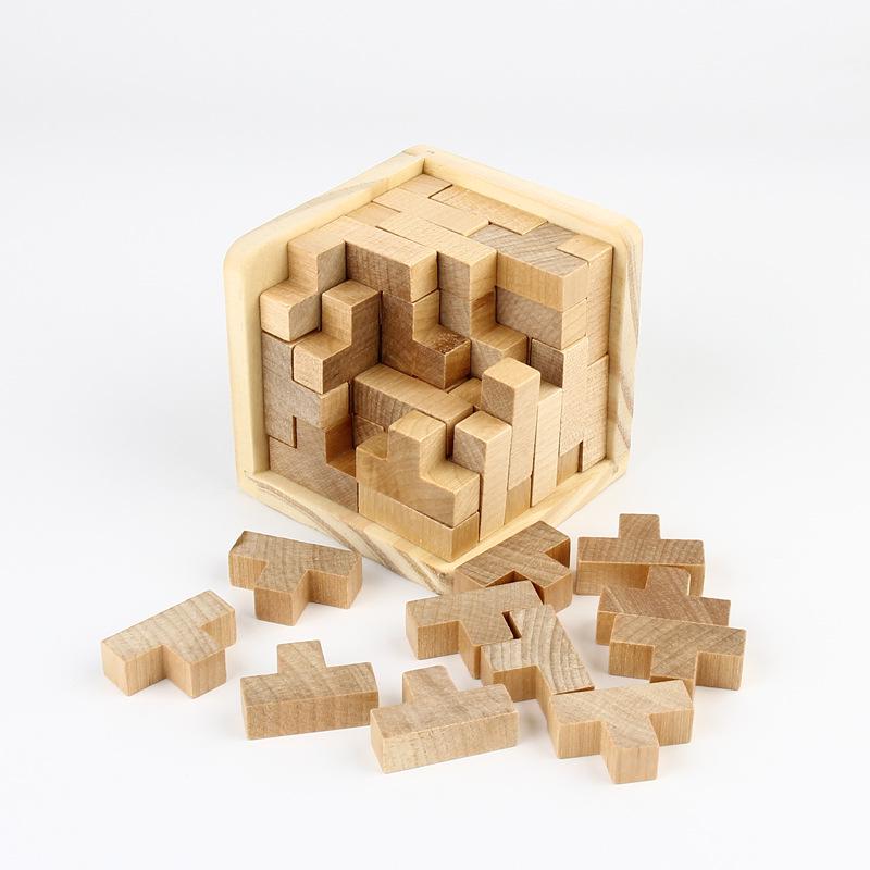Luban Lock Wooden Puzzle Toy - Magic Bean Tetris Cube for Leisure and Stress Relief