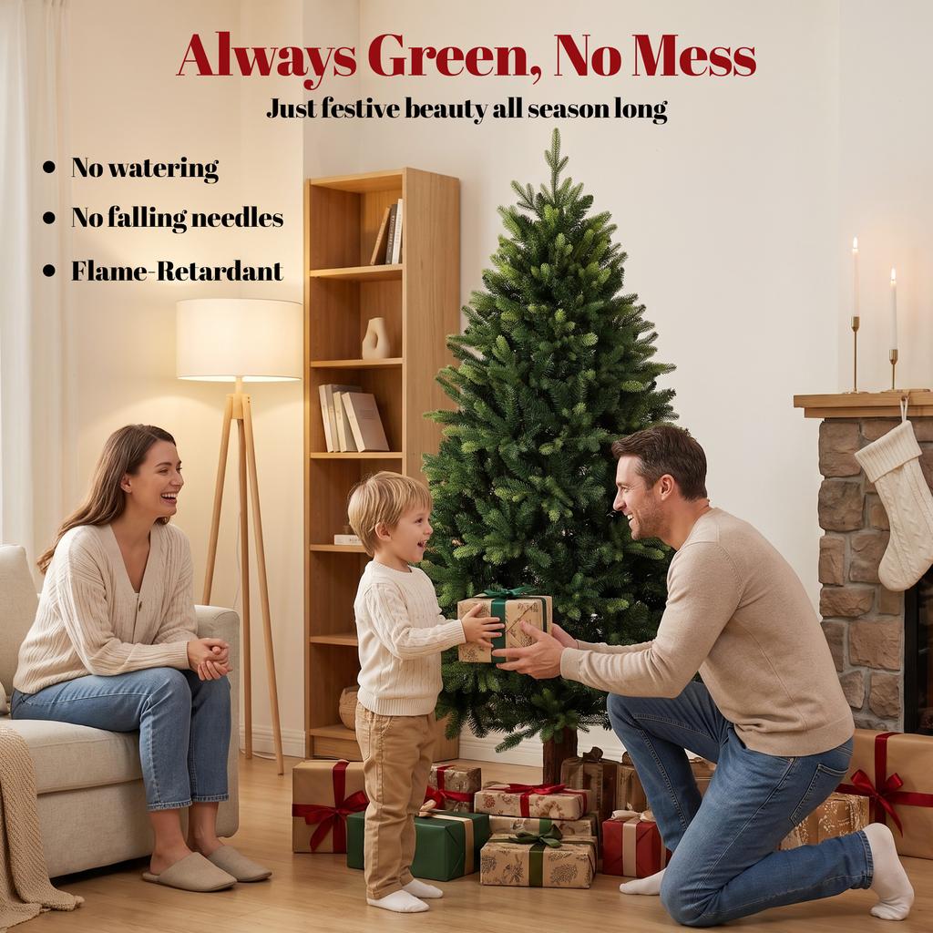 Artificial Christmas Tree, Hinged Xmas Tree with 1620 PE & PVC Branch Tips, 5ft, Green
