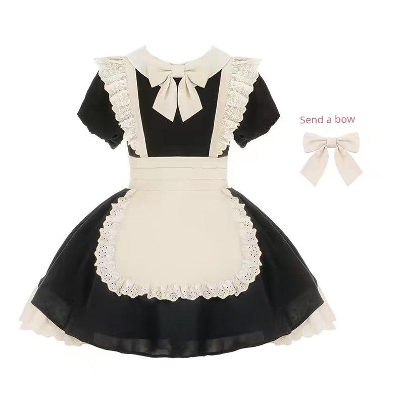 100kg Foreign Trade Plus Size Women's Clothing European and American Style Ruffled Maid Outfit Lolita Dress