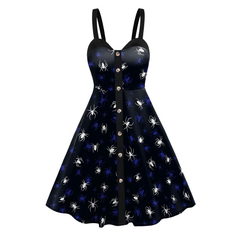 Halloween skirt women's dress new skeleton spider web digital printing suspender vest dress women