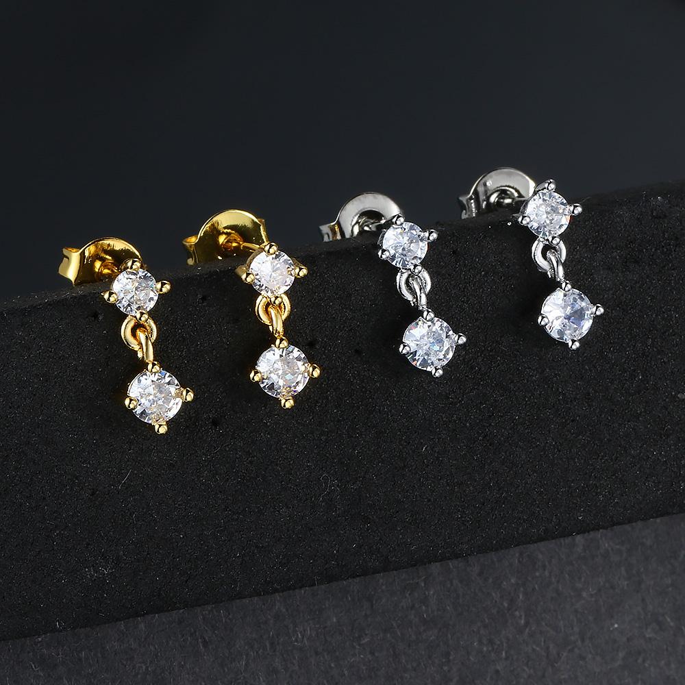 1pc Simple Gold Color Elegant Screw Stud Earring For Women Cute Ear Piercing Lobe Cartilage Accessory Mini Zircon Ear Jewelry