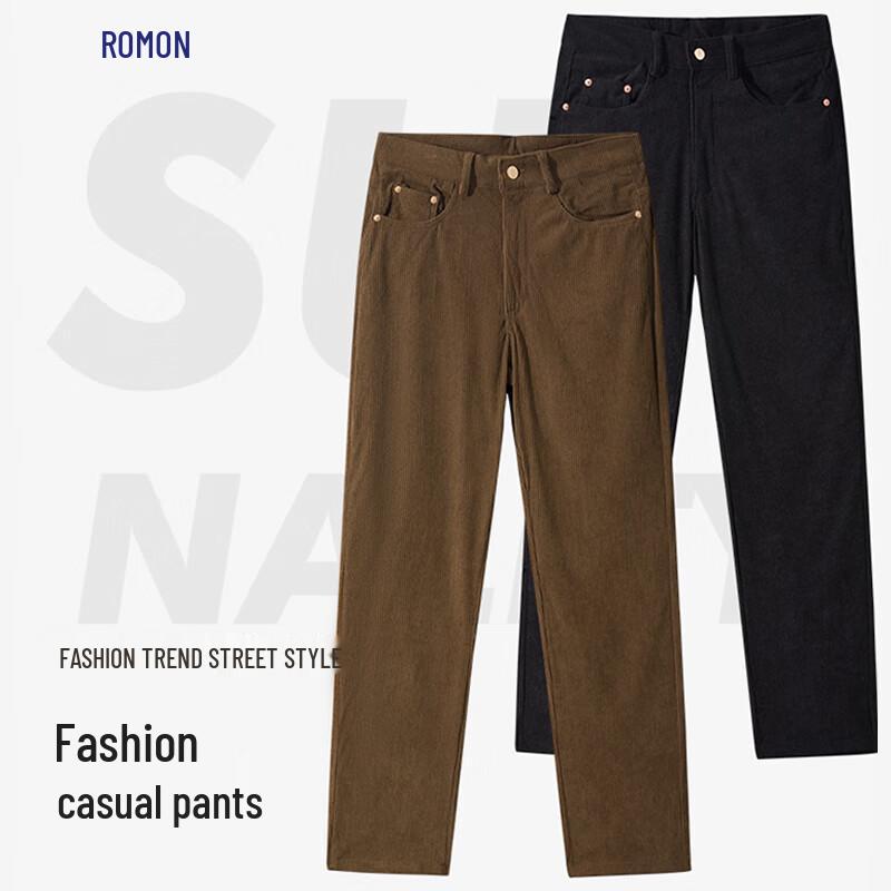 ROMON Men's Corduroy Loose Straight Casual Pants