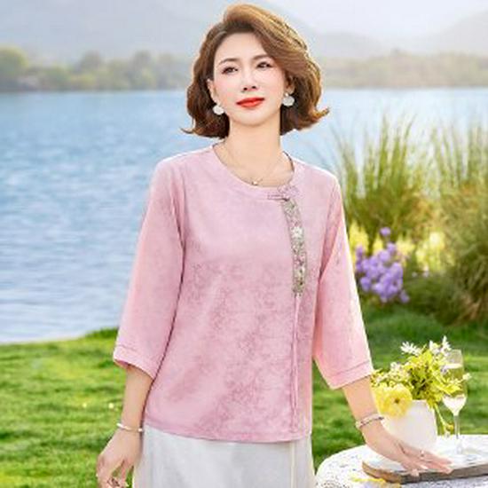 

Women s Stylish Slimming Printed Round Neck Shirt - Summer 2026, Seven-Sleeve Design 5XL [150-165 lbs] рожевий