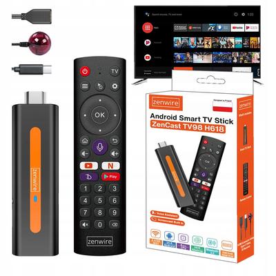 Android 14 Smart TV Stick Box Wifi 2/16 Zenwire Zencast Tv98 H618 Multimedia Player Dongle