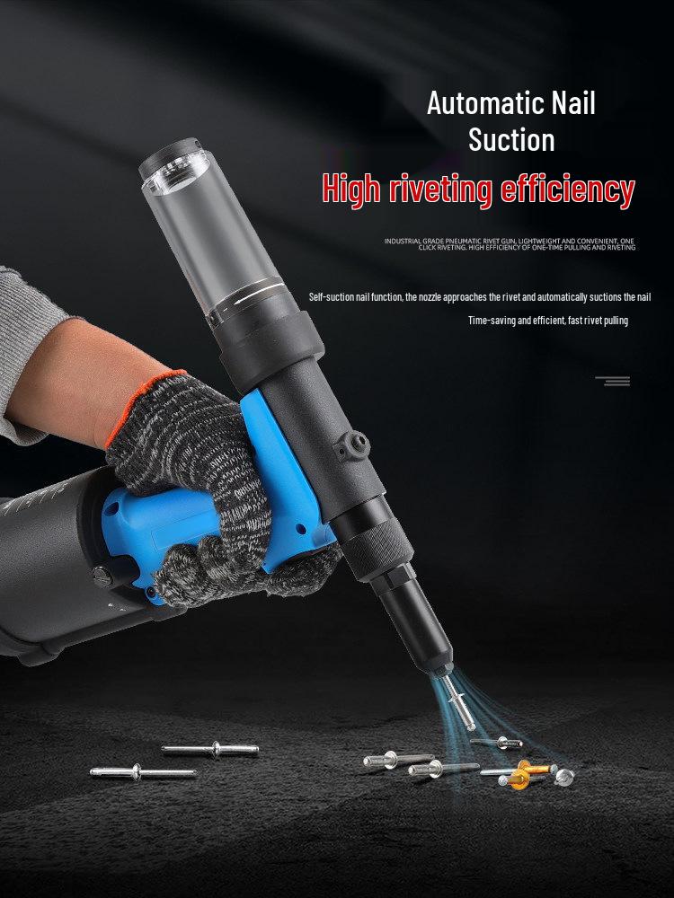 Industrial-Grade 4000H Automatic Pneumatic Rivet Gun, Self-Suction, Stainless Steel Blind & Pull Rivets