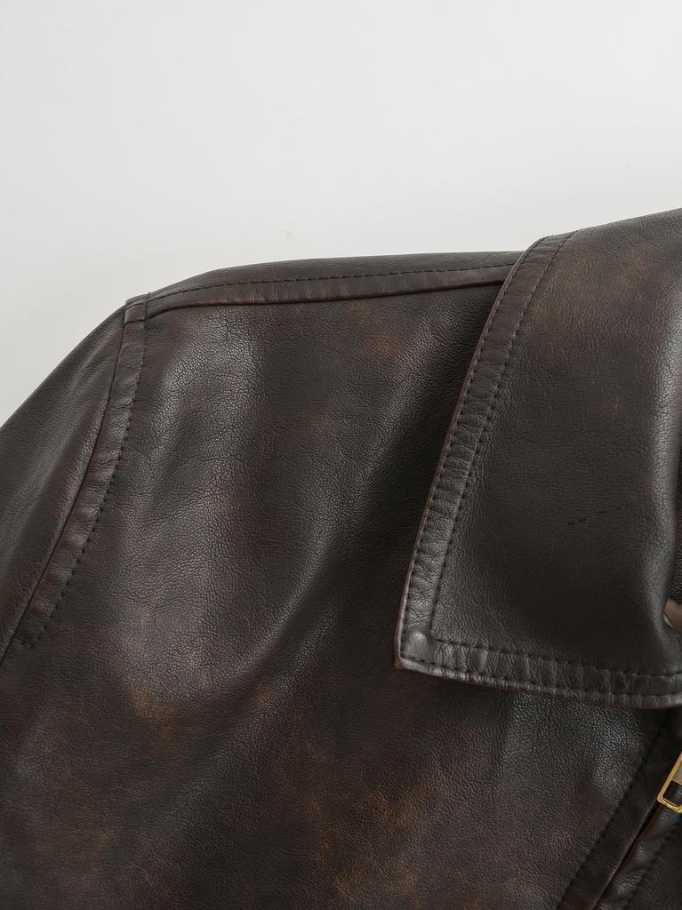 American retro Polo collar leather jacket women's autumn and winter new versatile casual thin motorcycle style PU leather jacket