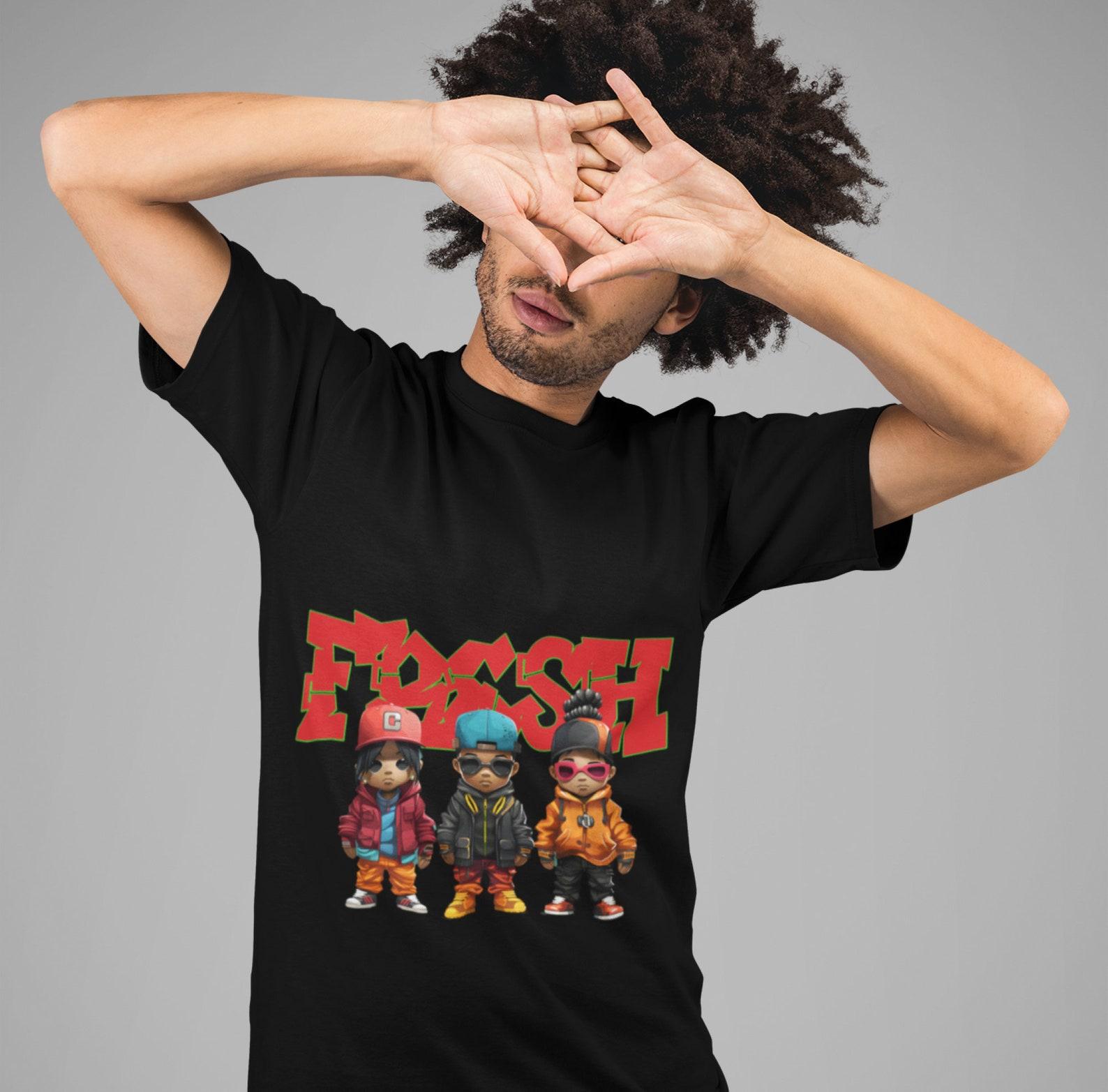 Urban Anime Trio T-Shirt: Graffiti Style Heavy Cotton Tee 4XL