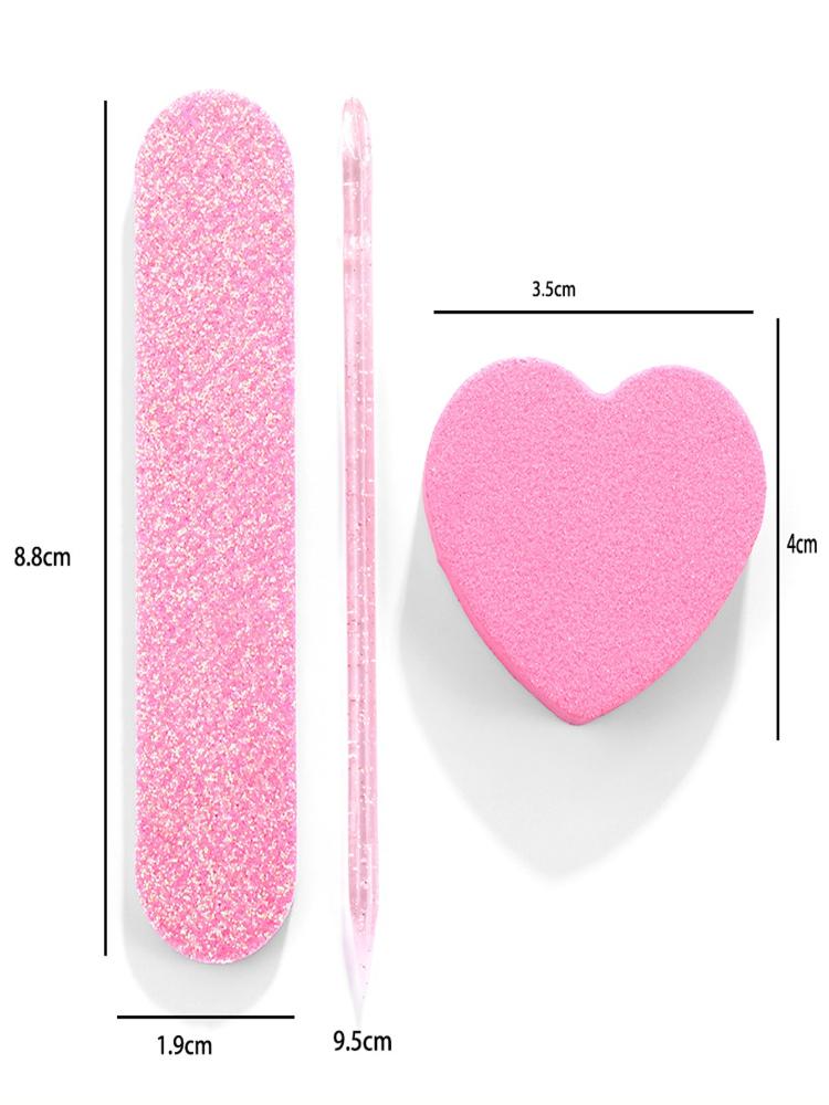 1Pc Nail Art Tool Kit (3-piece Set): Crystal Wand, Heart-shaped Sponge, Glitter Powder, Nail File, and Nail Art Tool Kit.