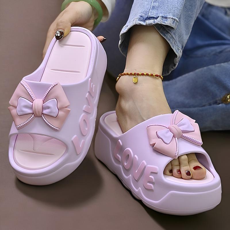 Women's Thick-Soled High Heel Bowknot Slippers for Indoor/Outdoor Wear