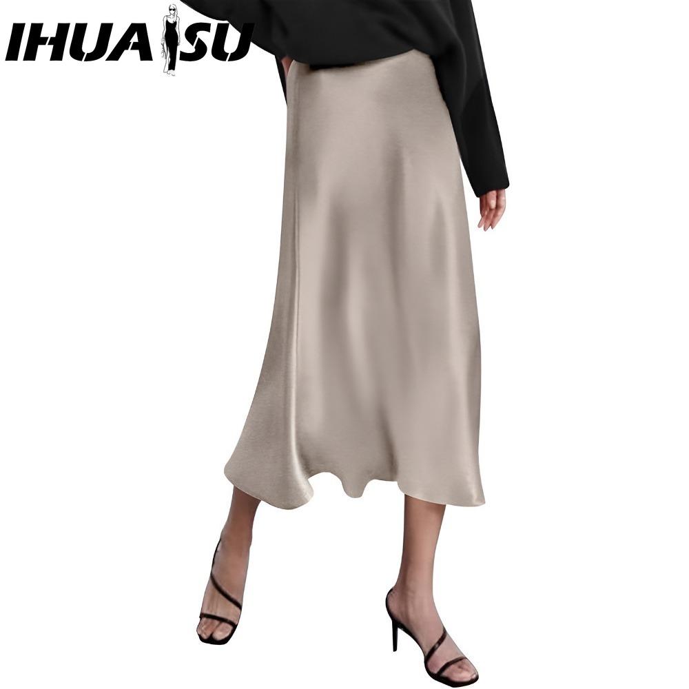 IHUASU Women's Fashion Casual Solid Color Print Summer Spring Skirt