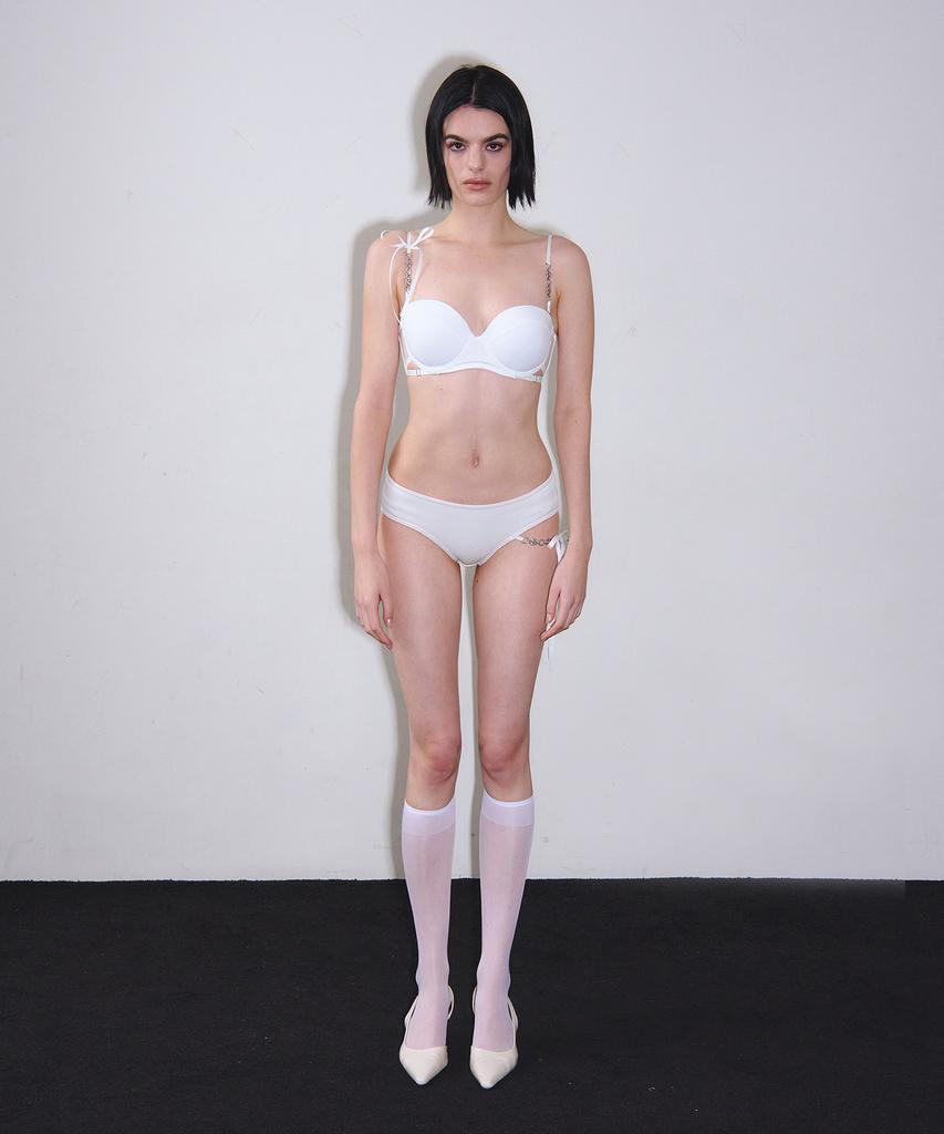 VINAJ N Chain Ribbon One-Sided Low Bikini Panties (White)