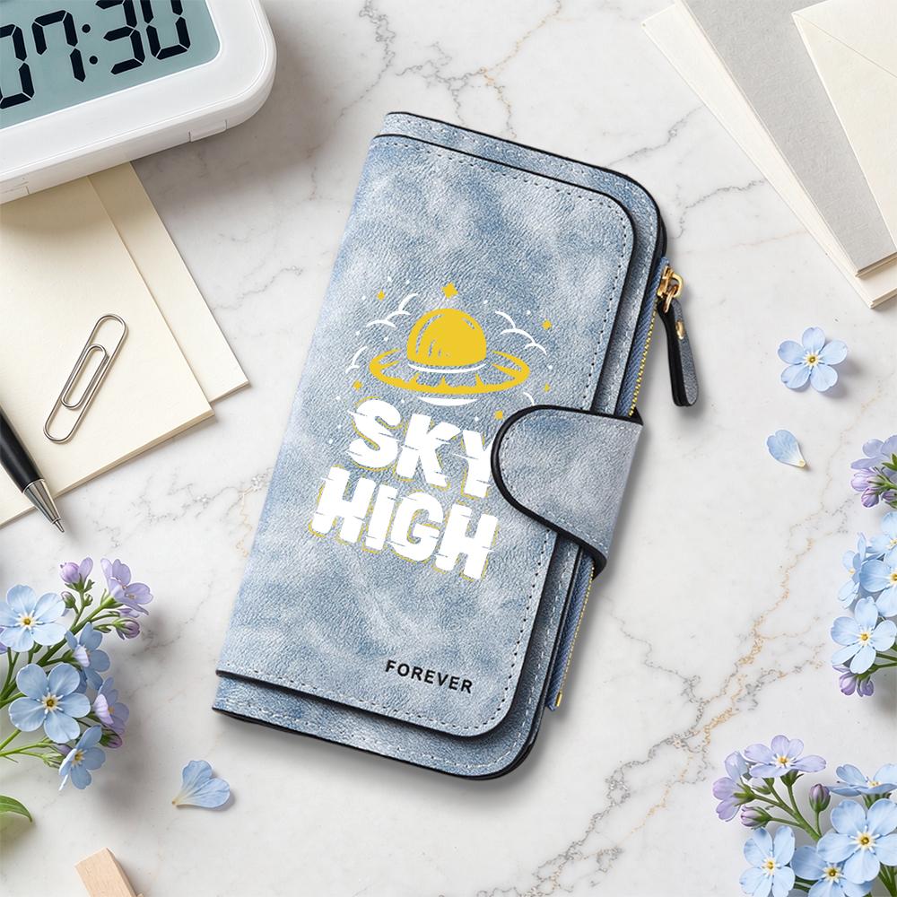 Sky High UFO Print Long Purse Multi Slot Card Holder Fashion Zipper Wallet for Daily Use