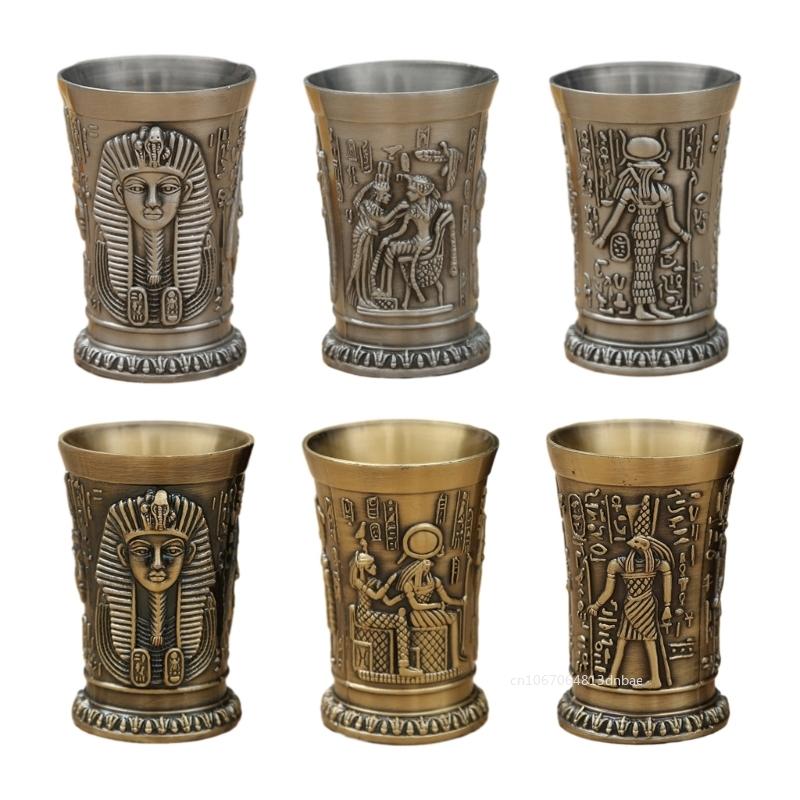 Vintage Metall Ägyptisches Weinglas Pharao Tut Gravur Kelch Metall Cocktail Whiskey Bar Becher Wasserglas Bar Heimdeko