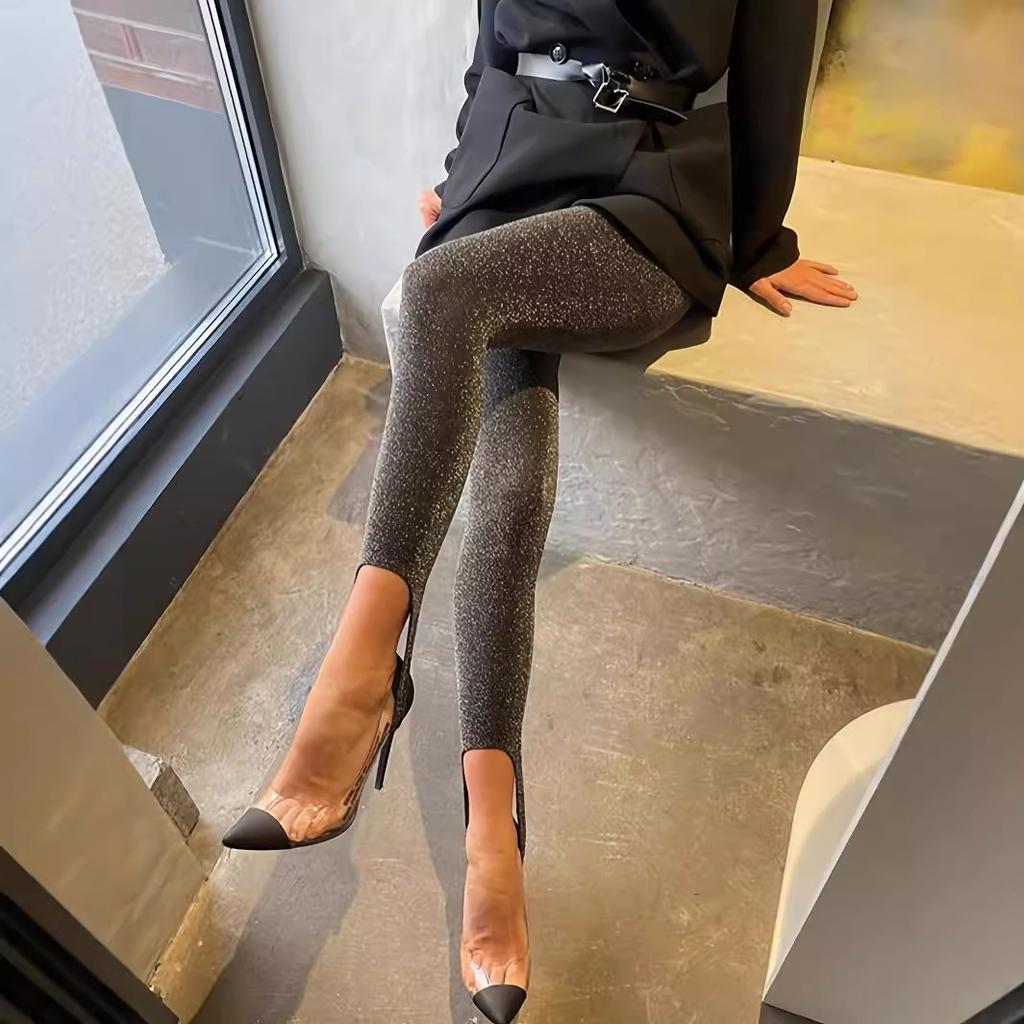 Mode Strick Helle Seide Hoher Stretch Einfarbig Hose Helle Seide Leggings Enges Bein Hoher Stretch Hose für Damen