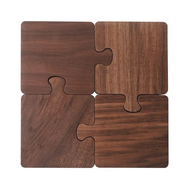 Wooden Coaster Cup Mat Cute Puzzle Design Walnut Wood Tea Coffee Cup Coaster Table Placemat Drink Coasters Kitchen Accessories