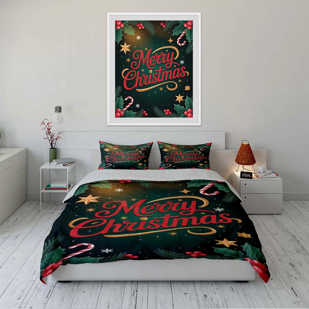 Colorful Neon Christmas Design Bedding Set (1 Duvet Cover, 2 Pillowcases, Duvet Not Included)