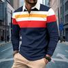 Autumn Long Sleeved Color Blocked Lapel Men's Casual Polo Shirt
