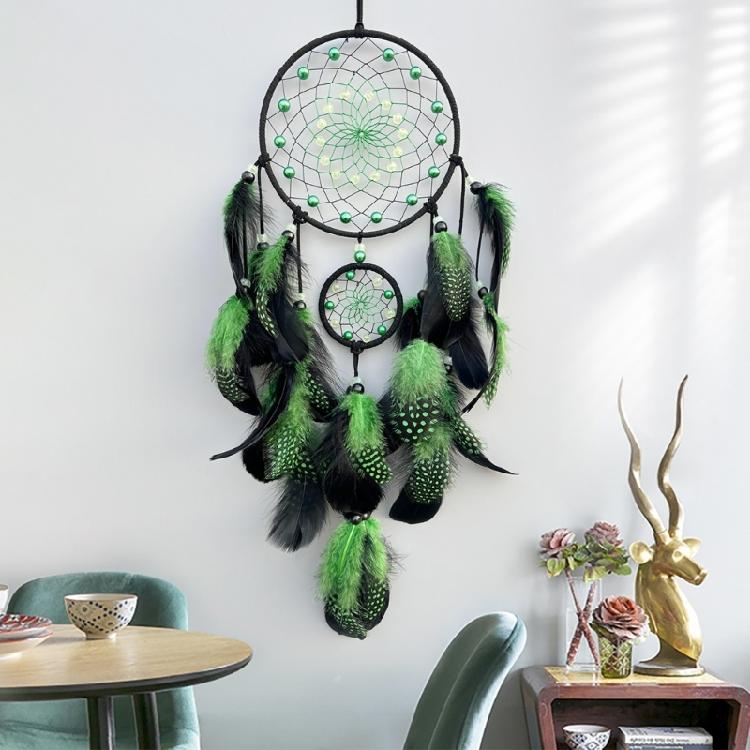 Handmade Glowing In Dark Dreamcatchers Wall Decorations Feathered Tassels Wall Hanging Wind Chimes Decors for Bedroom