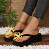 Fashion Women's Riband Med Heel Flip Flops Women Fashion New Flower Platform Slippers Women Summer Beach Anti-Slip Wedge Slides Mujer