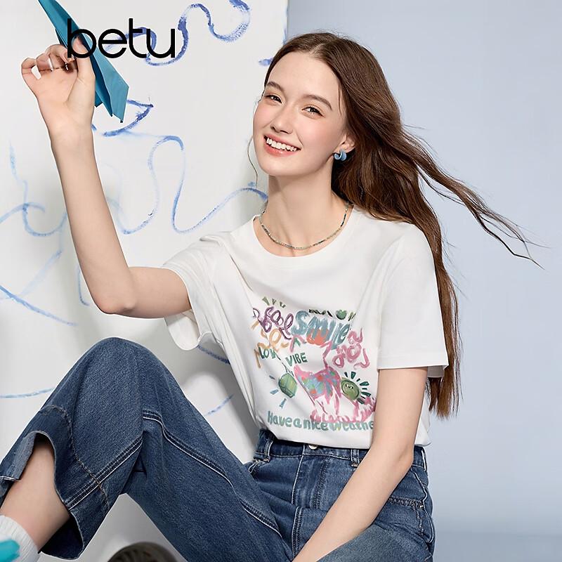 Betu Women's 2026 Spring/Summer Loose Fit Graphic Print Short Sleeve T-Shirt