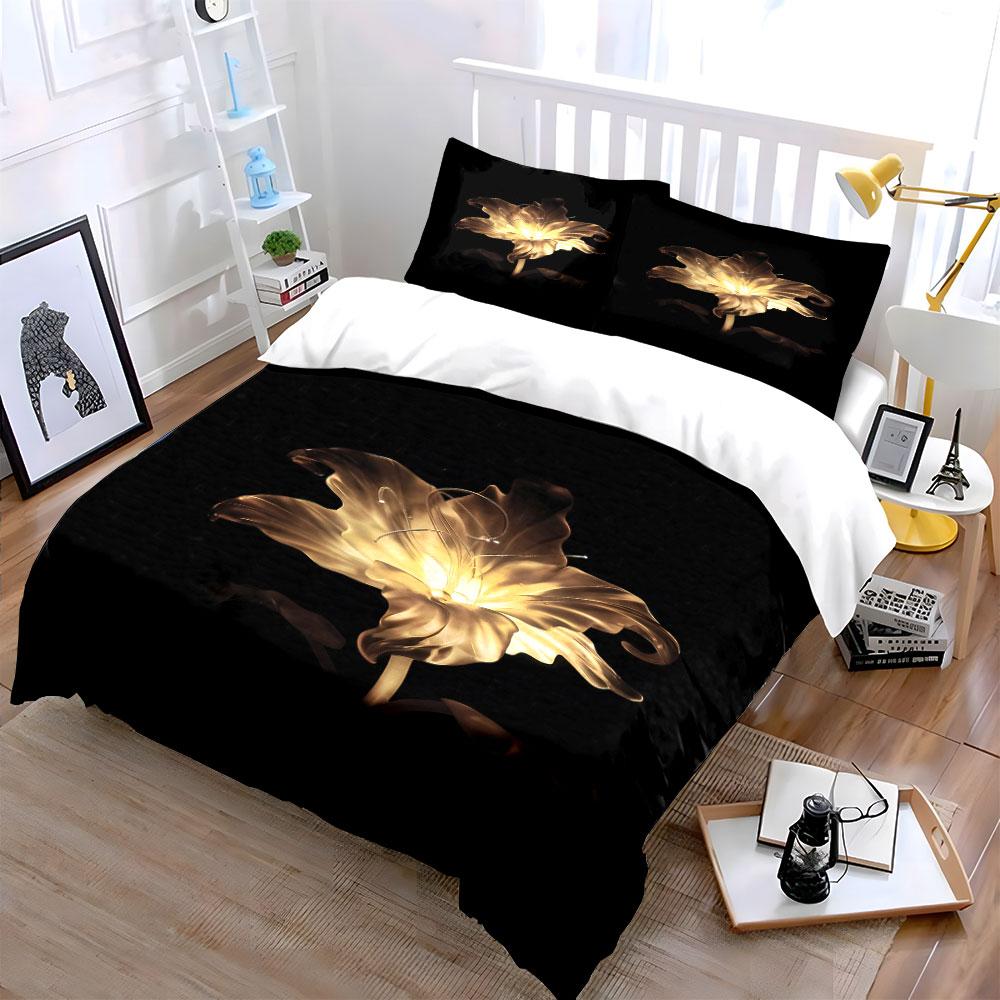 Glowing Golden Flower Design. Bedding Sets Duvet Cover Sets Duvet Covers Pillowcases(1*Duvet Cover 2*Pillowcases Without Duvet Insert)