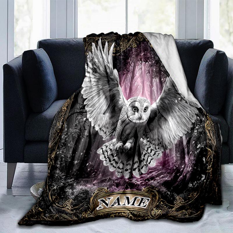 1PC Custom Name Eagle Forest Flannel blankets Patterns Throw Blanket All-Season Soft Gift for Couch, Bed, Camping gifts
