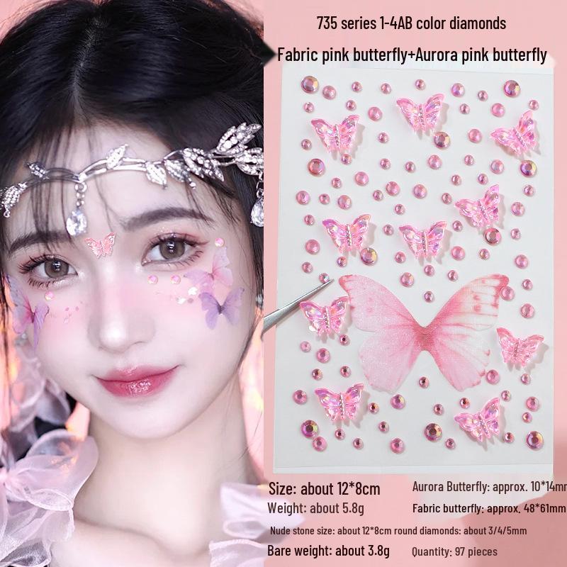 3D Butterfly & Star Face Sticker Set with Rhinestones & Pearls for Kids