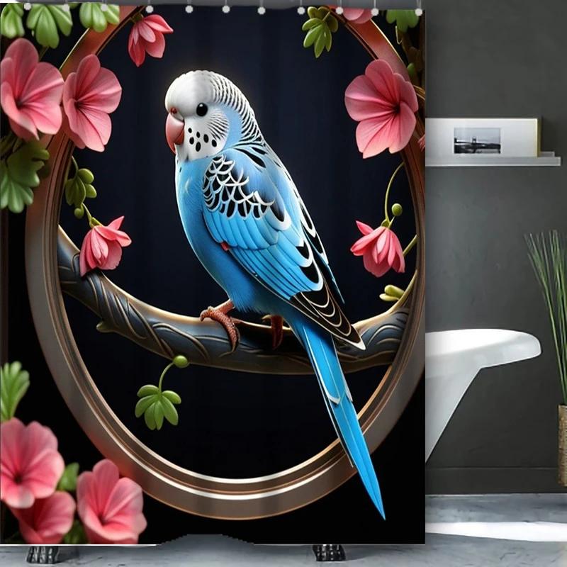 Blumen- und Vogelmuster Duschvorhang Badezimmer Duschvorhang Wasserdicht Mit 12 Haken Heimdeko