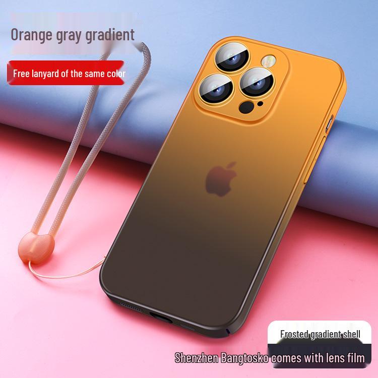 iPhone 15 Gradient Frosted Skin-Feel Full-Cover PC Hard Shell Case with Lanyard - Apple 14 Anti-Fall Protective Cover.