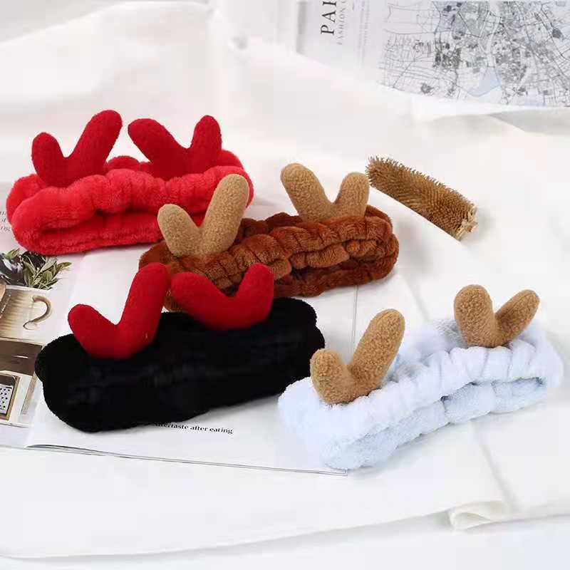 Fascia Lavatesta Peluche Carina Coreana con Corna Meng - Morbido Soffice Accessorio per Capelli di Natale