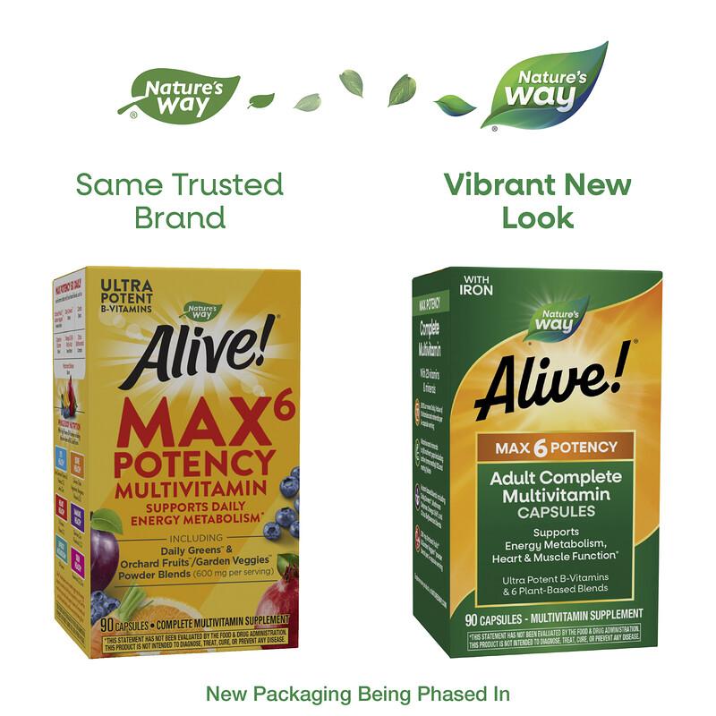 Alive!® Max 6 Potency, Adult Complete Multivitamin, With Iron, 90 Capsules