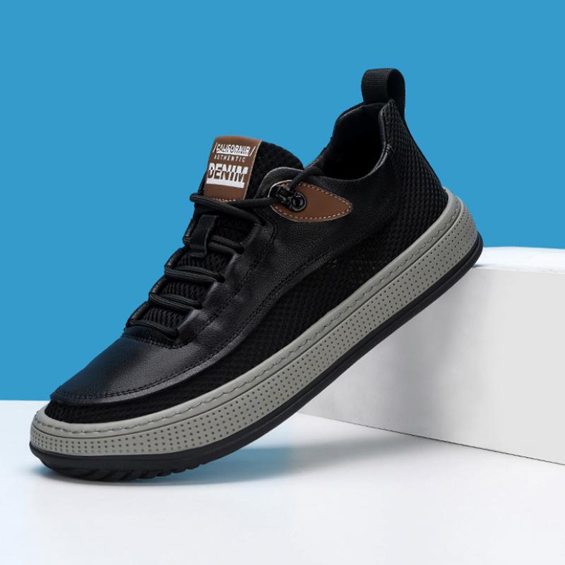 

Летняя дышащая мужская повседневная обувь. Простые кожаные туфли с большой головкой. Повседневная белая обувь клоуна. 44 чёрный