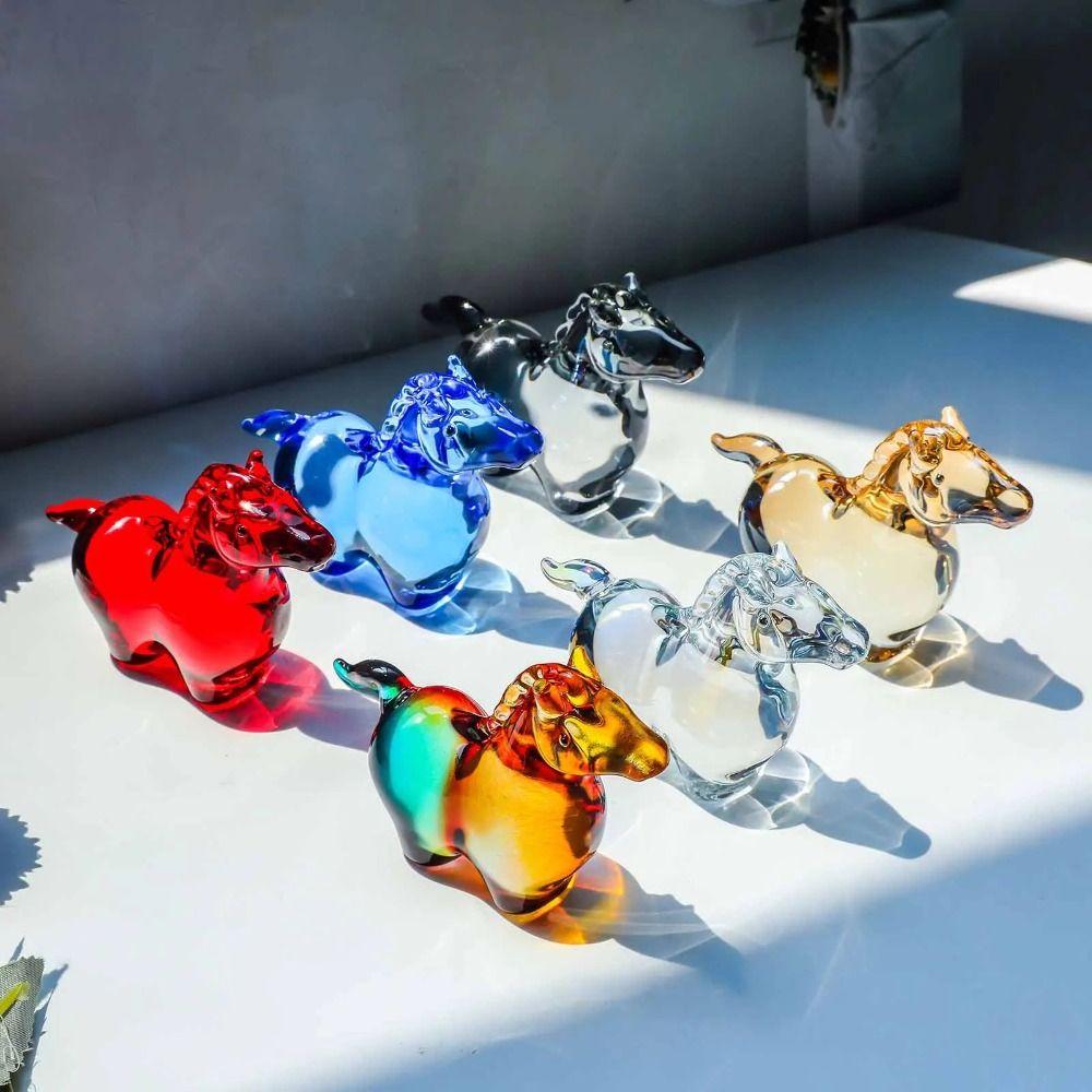Sturdy Crystal Horse Statue Colorful Decorative Horse Shape Crystal Artwork  Tabletop