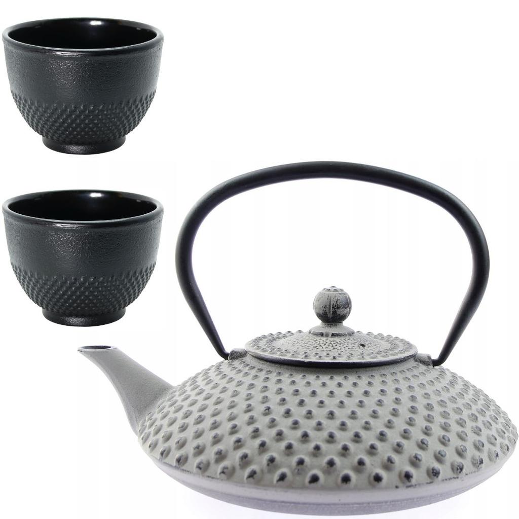 CAST IRON KETTLE 1.25L TEA TEAPERTAIN + 2x CUPS