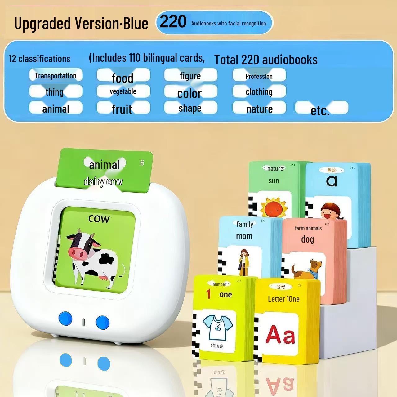 Bilingual English-Chinese Flash Cards with Card Reader for Children s Early Education